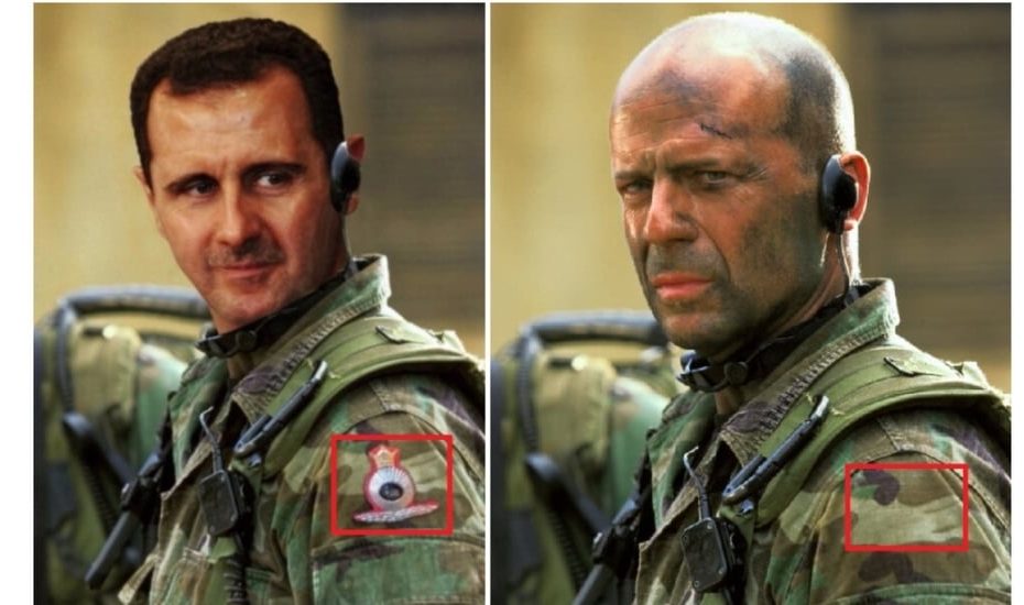 بشار الأسد يظهر بالزي العسكري الرسمي متشبها بممثل أمريكي وموالون ومعارضون يكشفون ماخفي