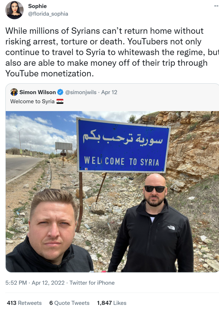 غضب يعم تويتر على مدون بريطاني لقيامه بجولة سياحية في سوريا